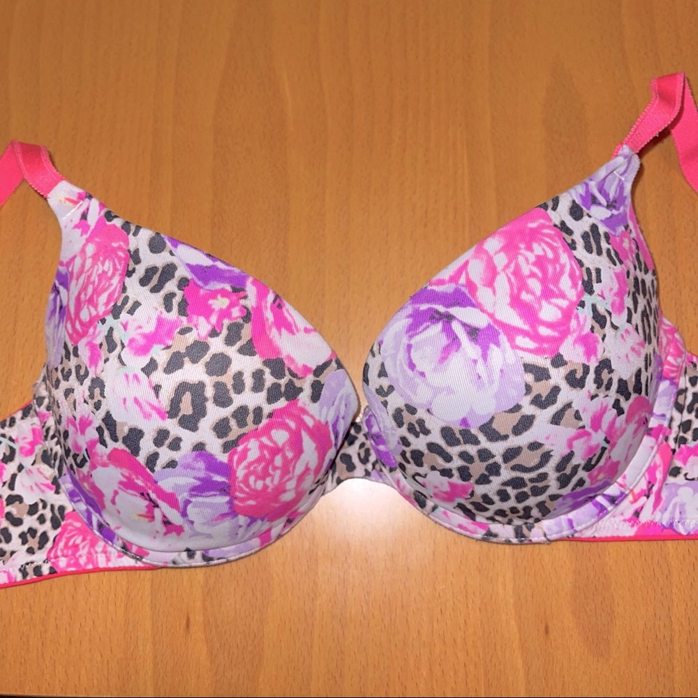 VS PINK Vibrant Floral Animal Print Push-Up Bra